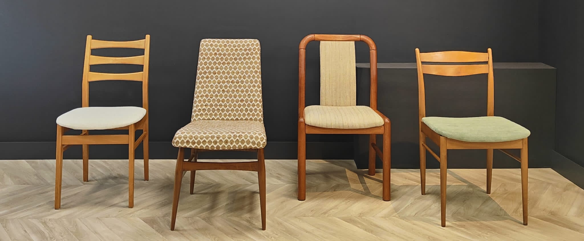 Four mid century chairs vintage