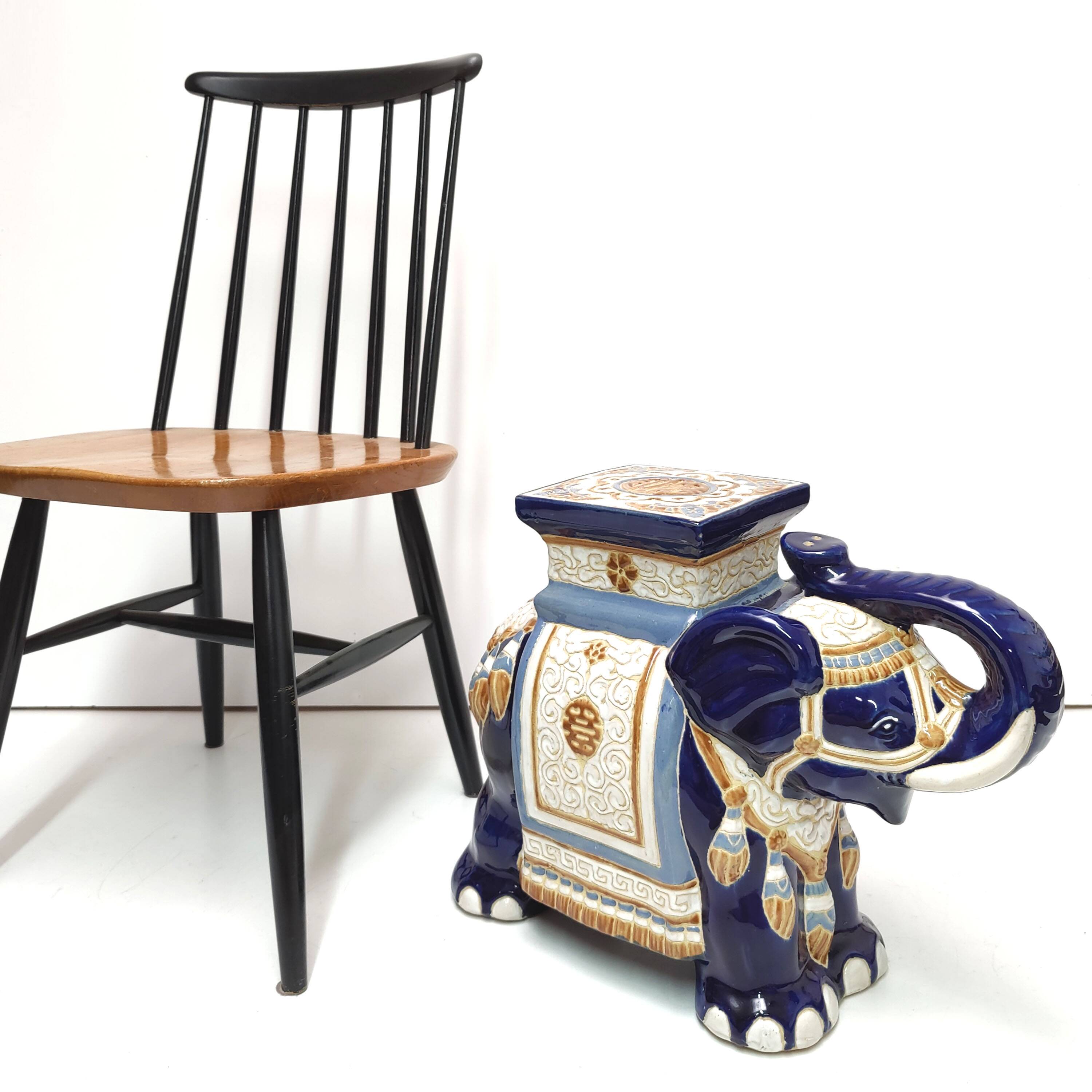 Large ceramic elephant blue plant holder