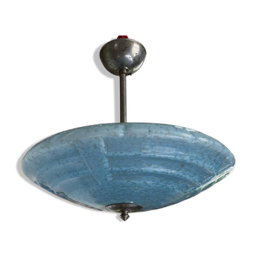Suspension ronde en verre de Clichy bleu ciel