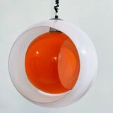 Mid-century Murano Glass White and Orange Suspension model "Eclisse" by Carlo Nason for Mazzega, Ita