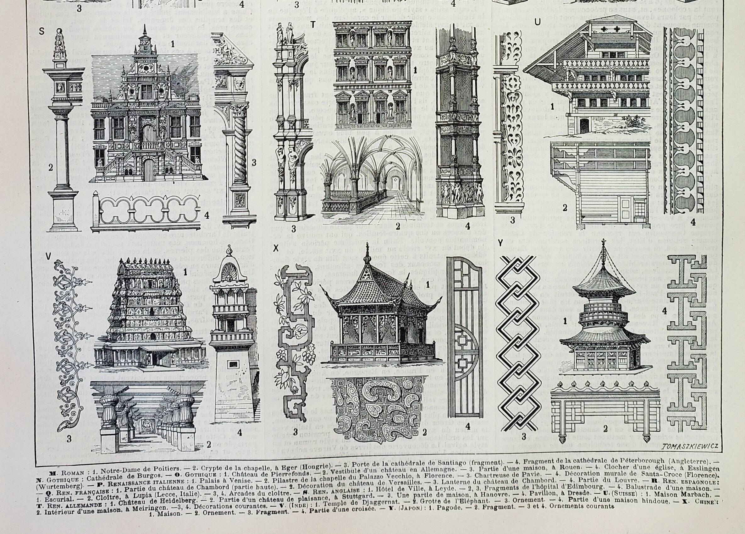 Old engraving 1898, Architecture (religious), construction • Lithograph, Original plate