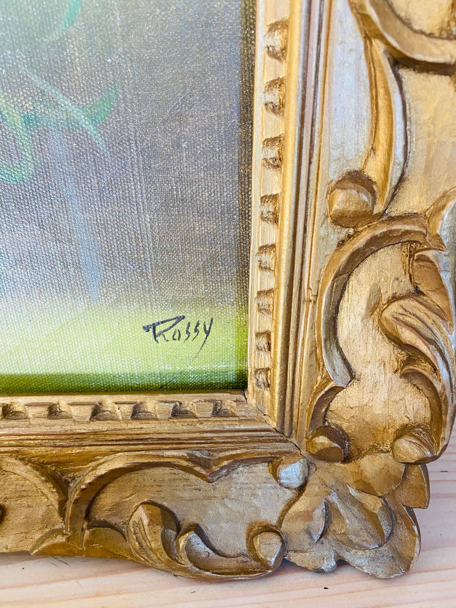 Oil painting on canvas, still life signed Rossy.