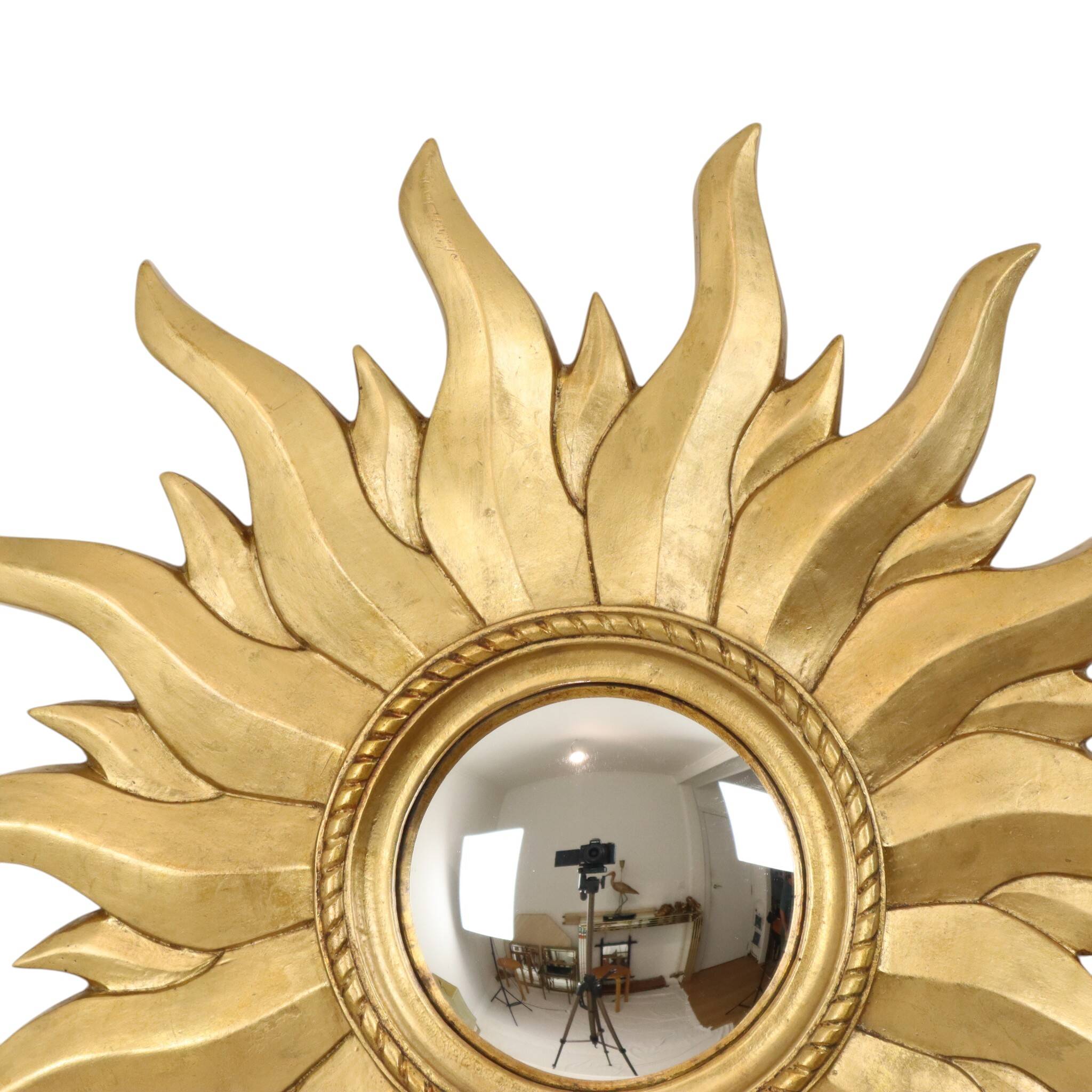 Vintage Gold Sunburst Convex Mirror 54cm