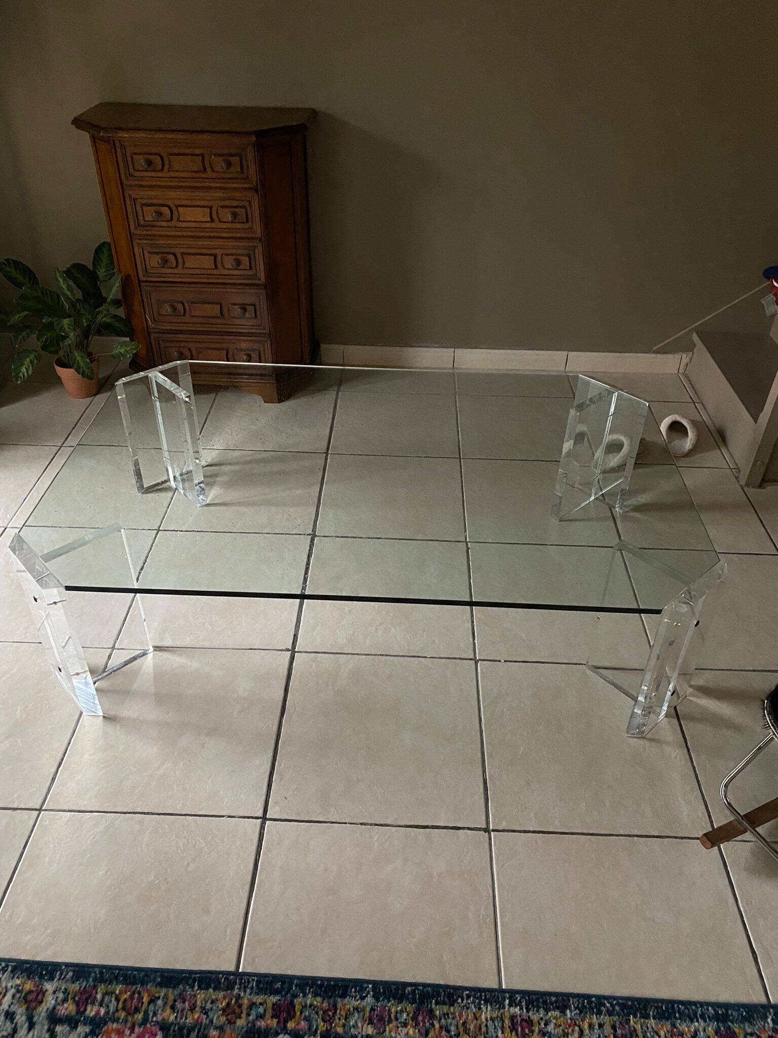 Octagonal Glass and Lucite Coffee Table, Karl Springer, USA Mid-Century Vintage