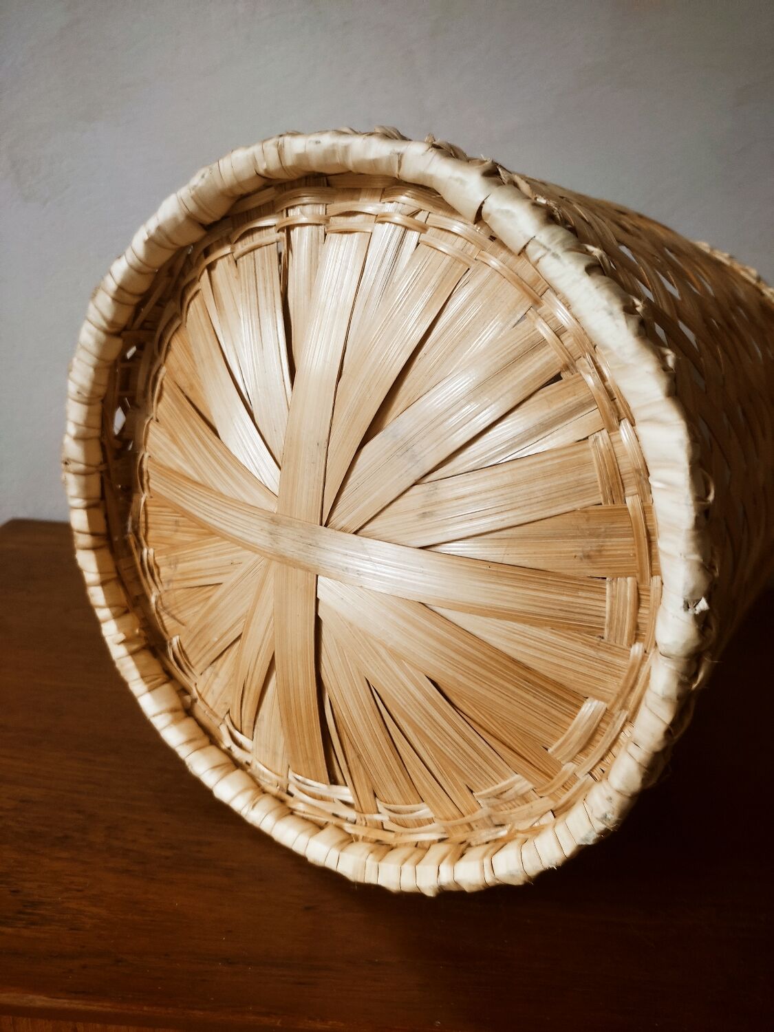 Braided bamboo wastepaper basket