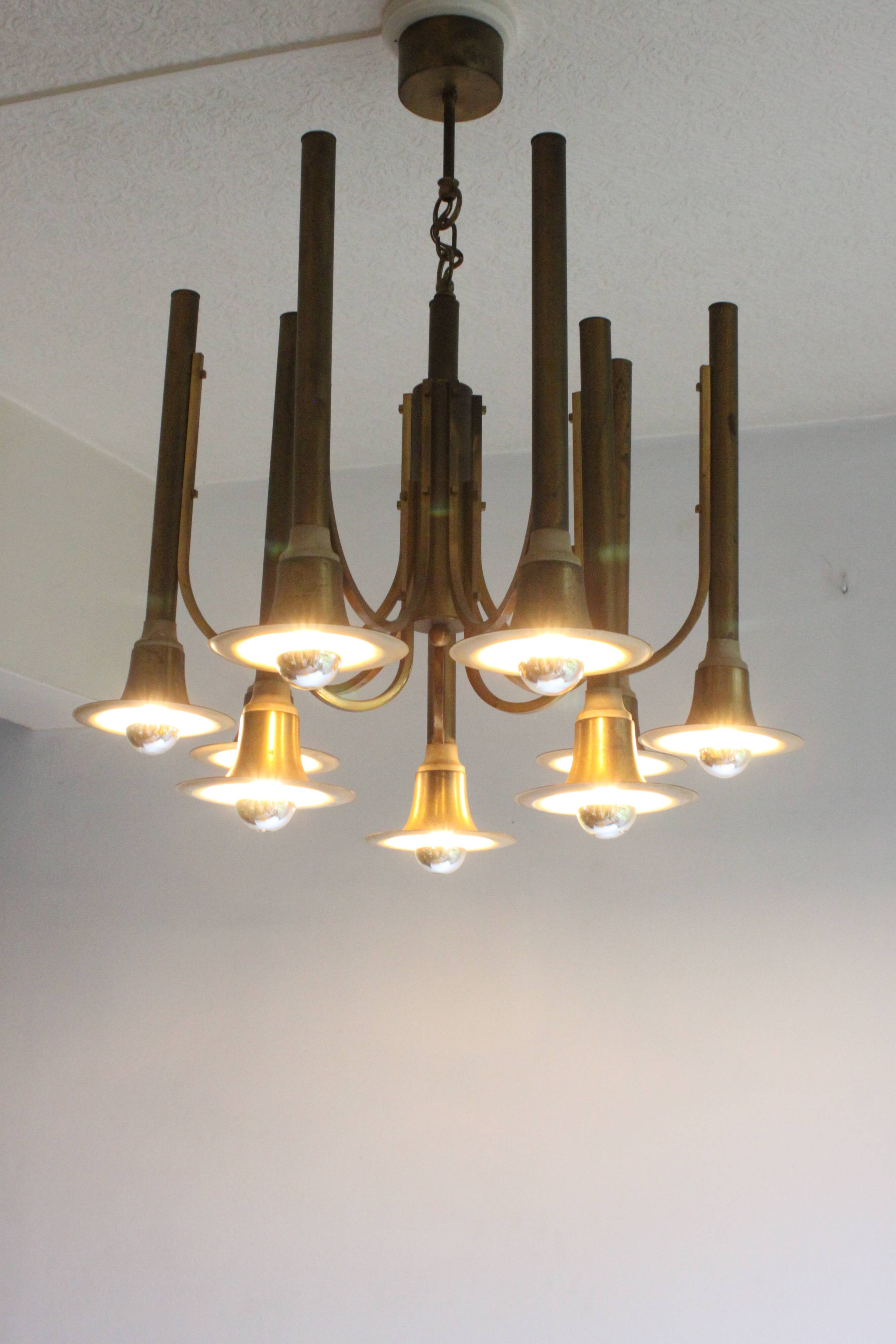 Brass trumpet chandelier, 1970s
