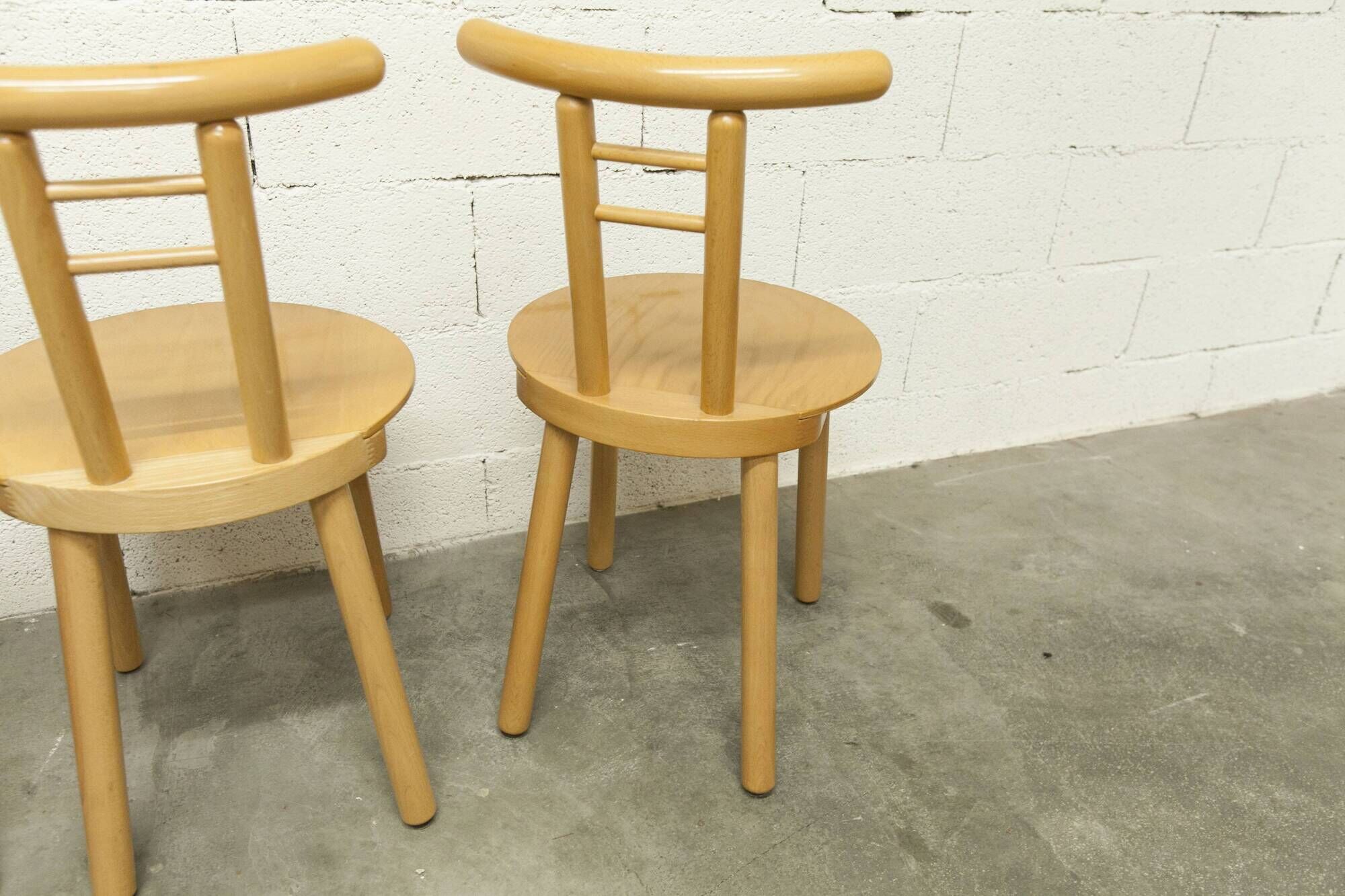 Set of 3 minimalist chairs in light wood 1980 Italy