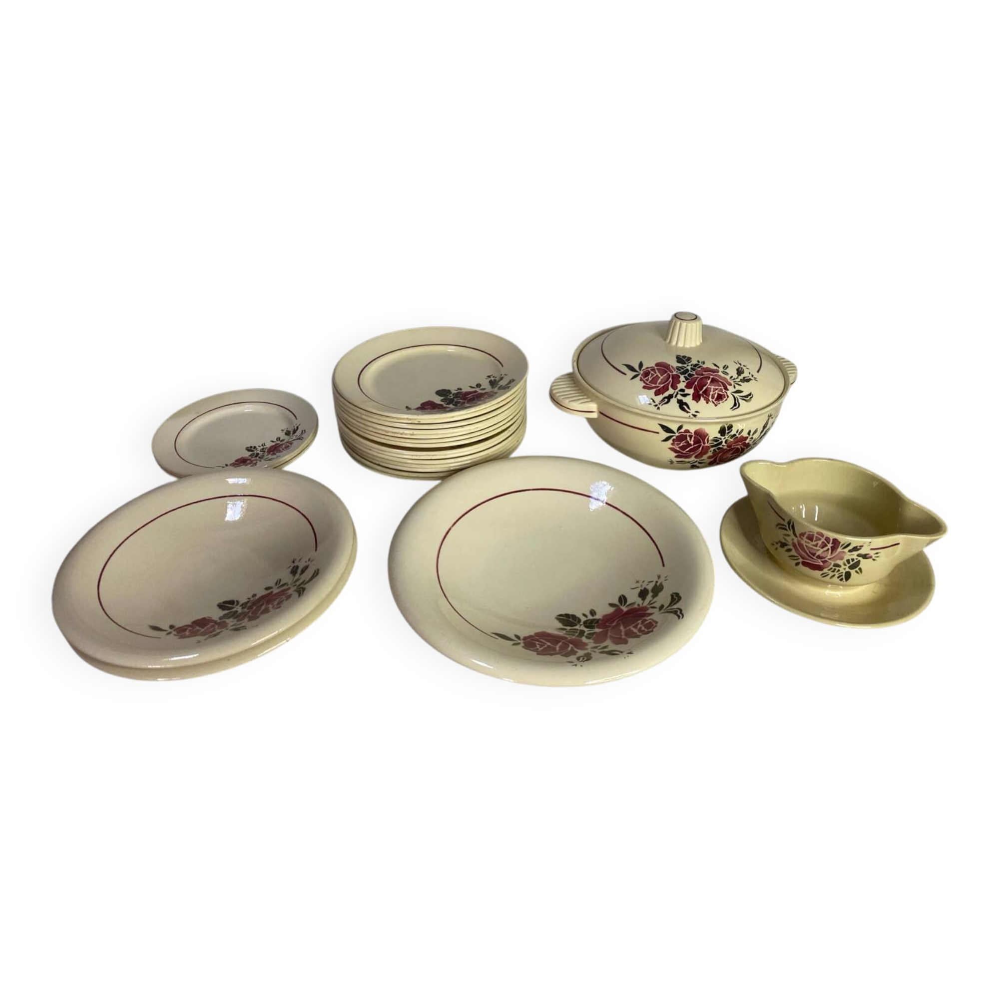 Old half-porcelain service Badonviller Strasbourg – 22 pieces