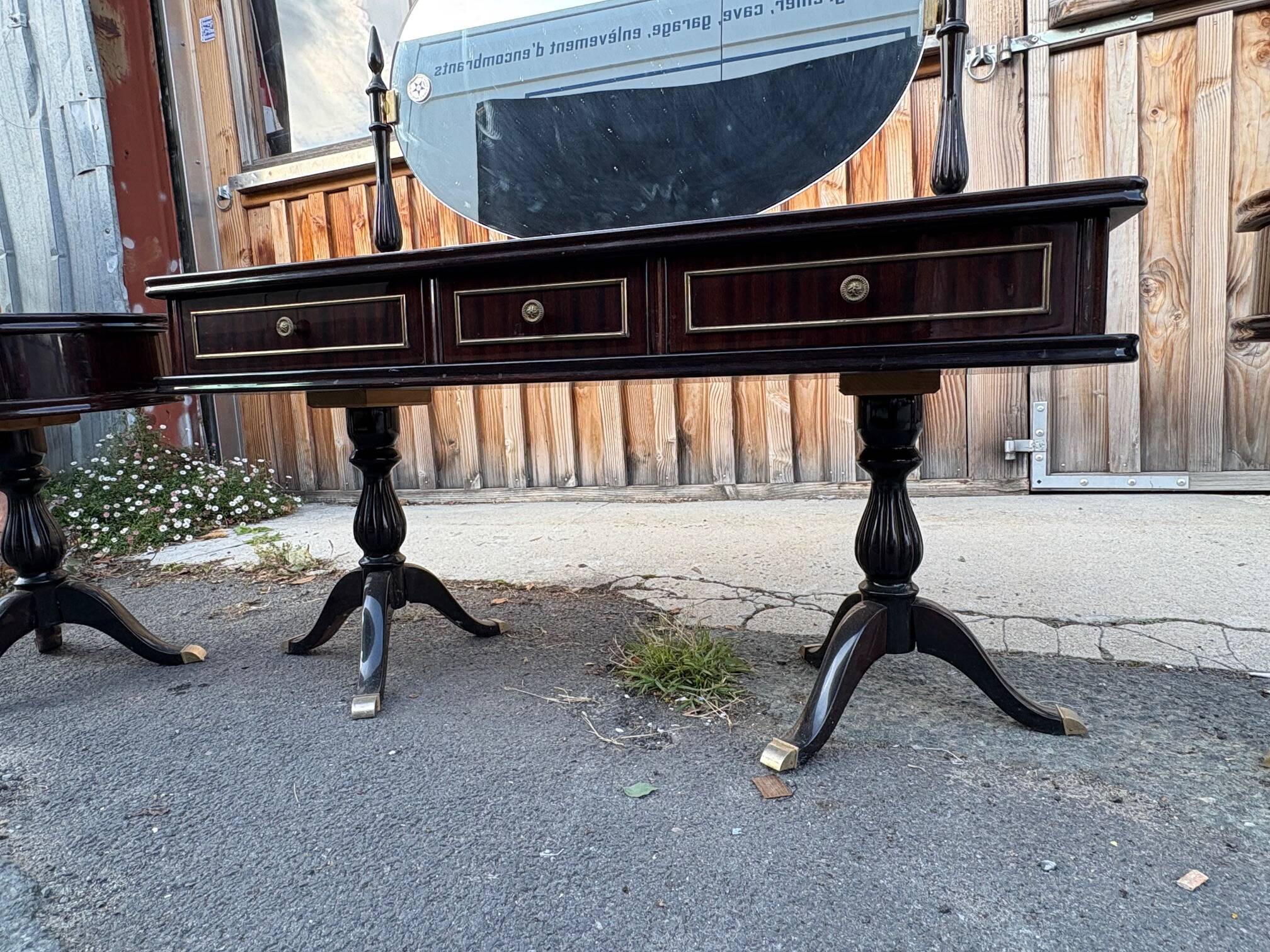 Vintage 1960s triptych hairdresser in mahogany – signed G. Blouin Nantes