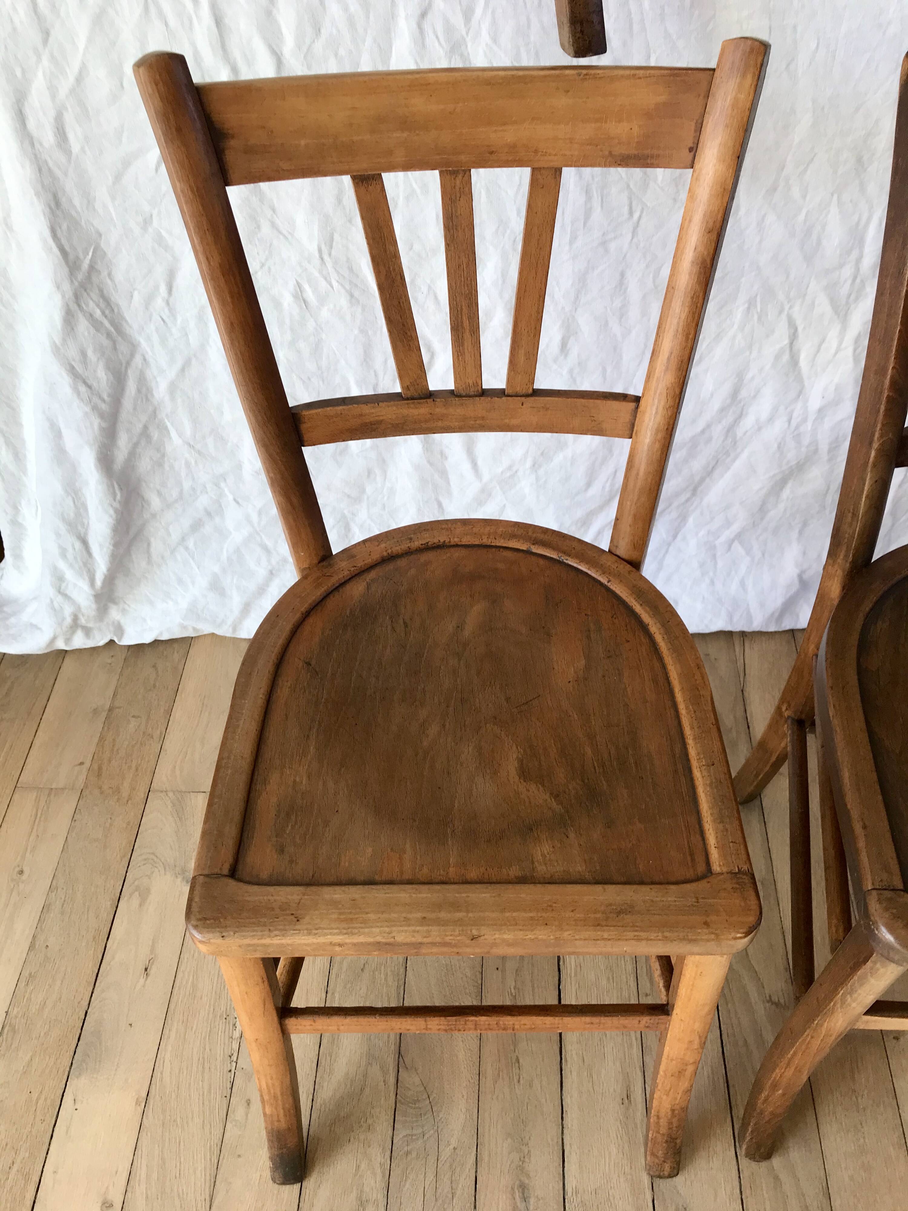 Set of 5 beech wood bistro chairs from the 1950s