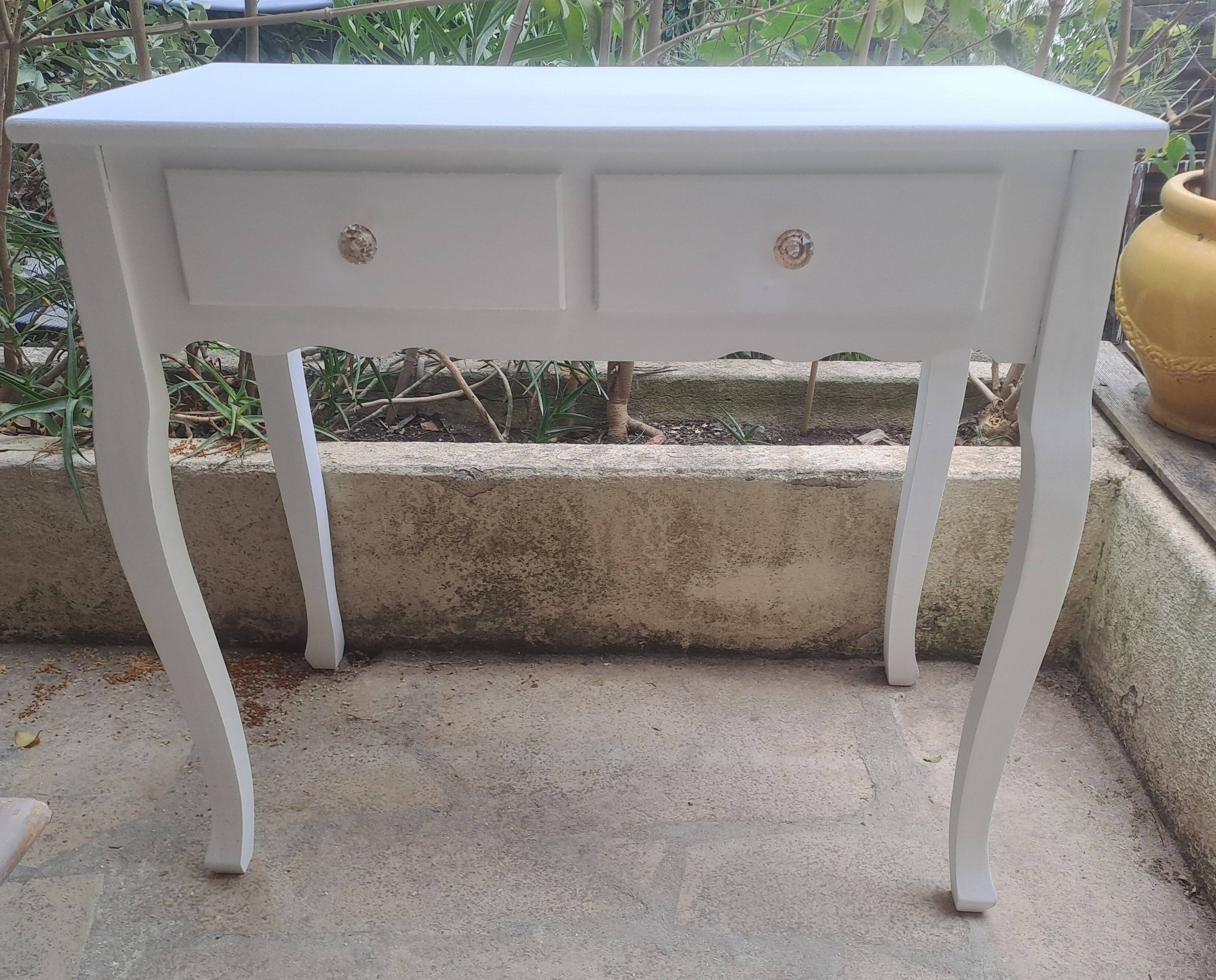 Dressing table console in white painted wood France 2000 / vintage retro classic bedroom decoration
