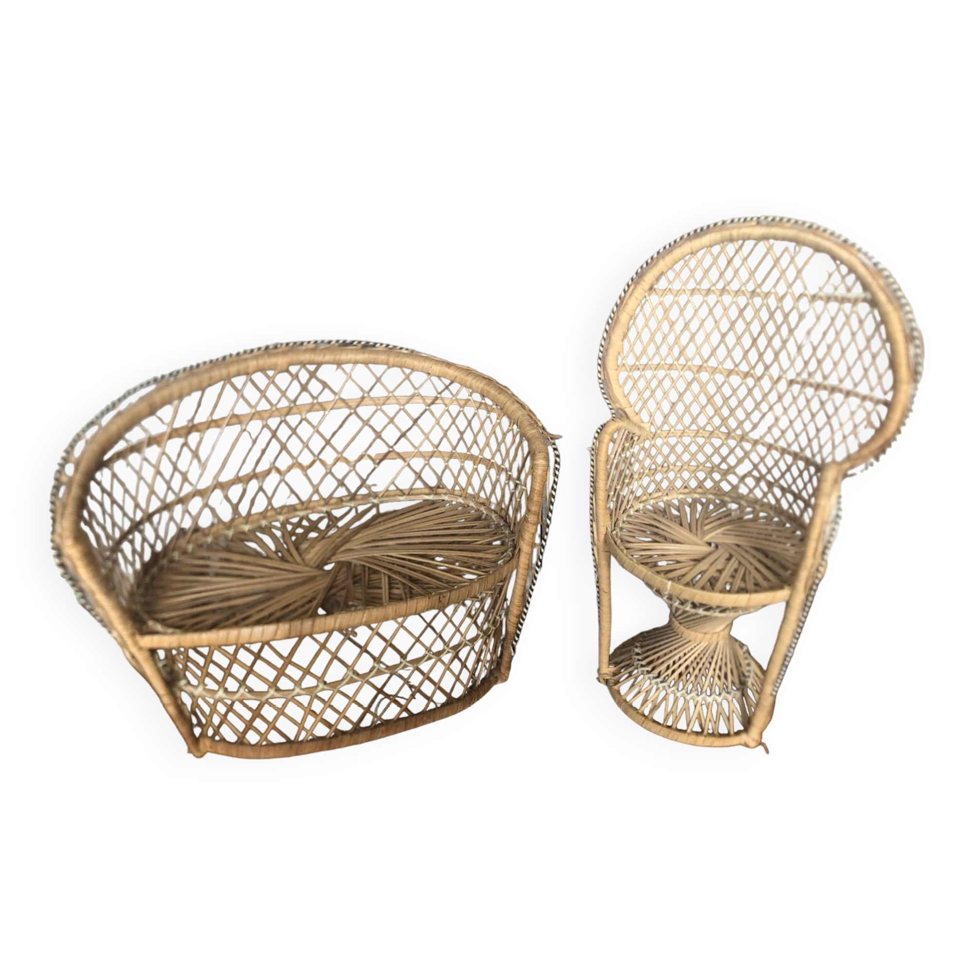 Lot of old sofa + armchair Emmanuelle style woven wicker vintage doll