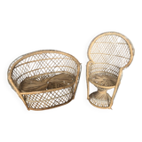 Lot ancien canapé + fauteuil style emmanuelle osier tressé poupée vintage