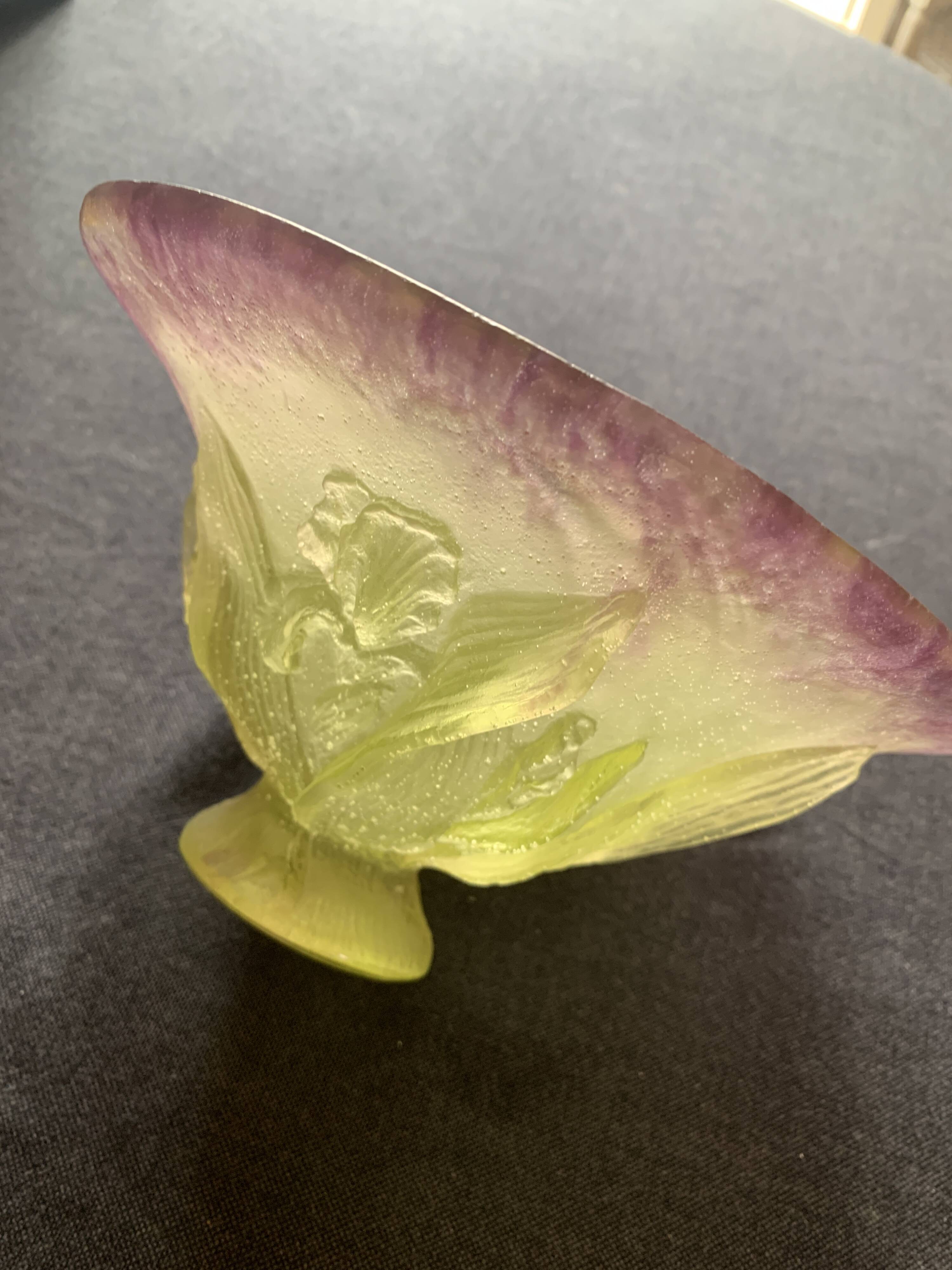 Daum Nancy glass paste bowl – Iris – Art Nouveau purple and green
