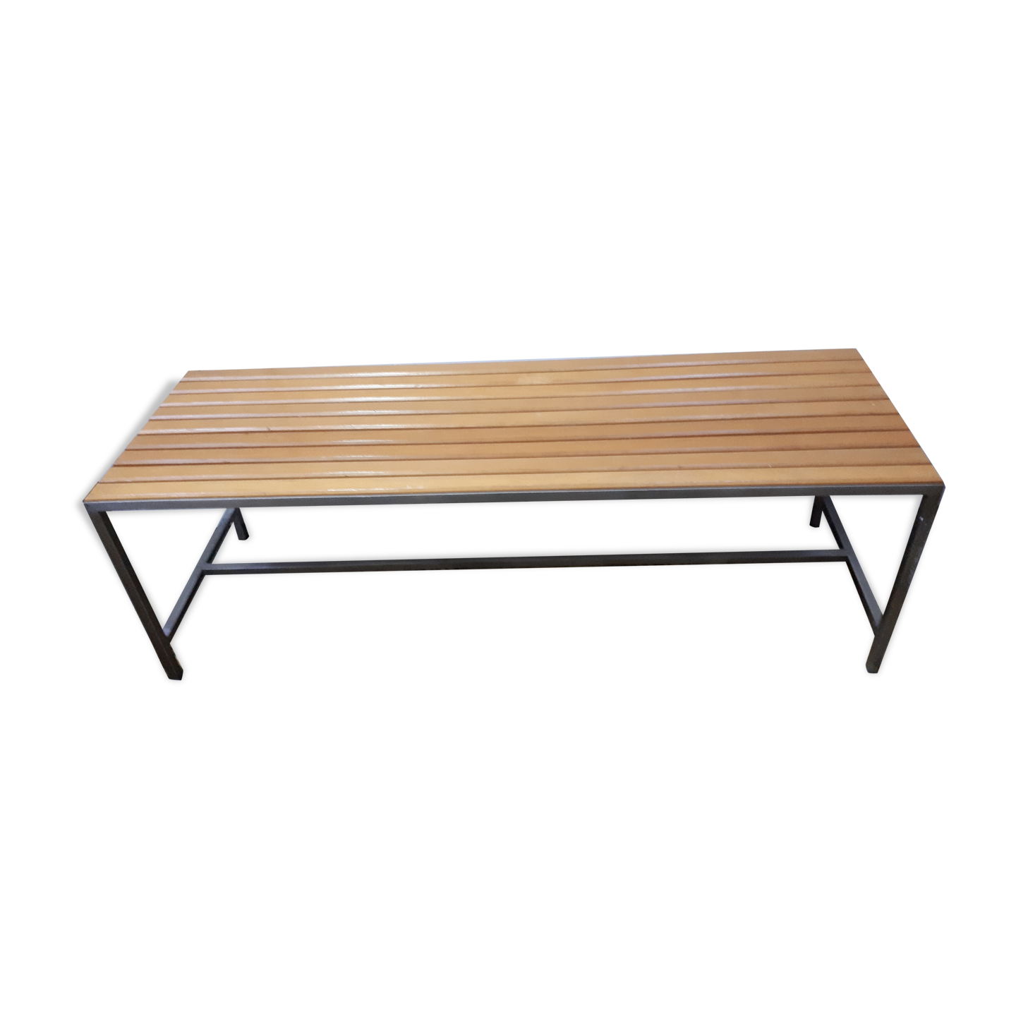 Banc design acier brossé et bois vintage 60-70