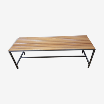 Banc design acier brossé et bois vintage 60-70