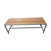 Banc design acier brossé et bois vintage 60-70