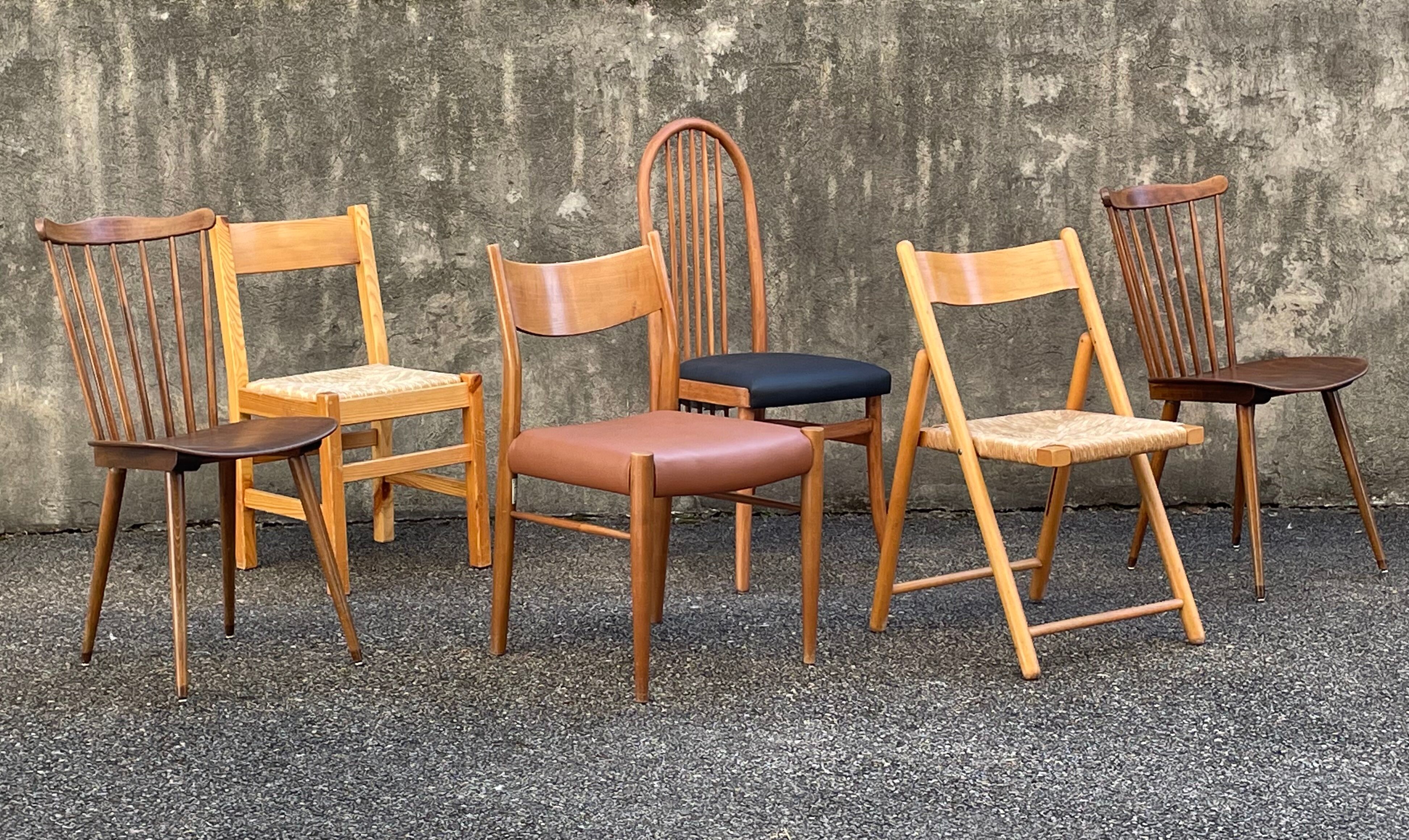 Série de 6 chaises vintage dépareillées