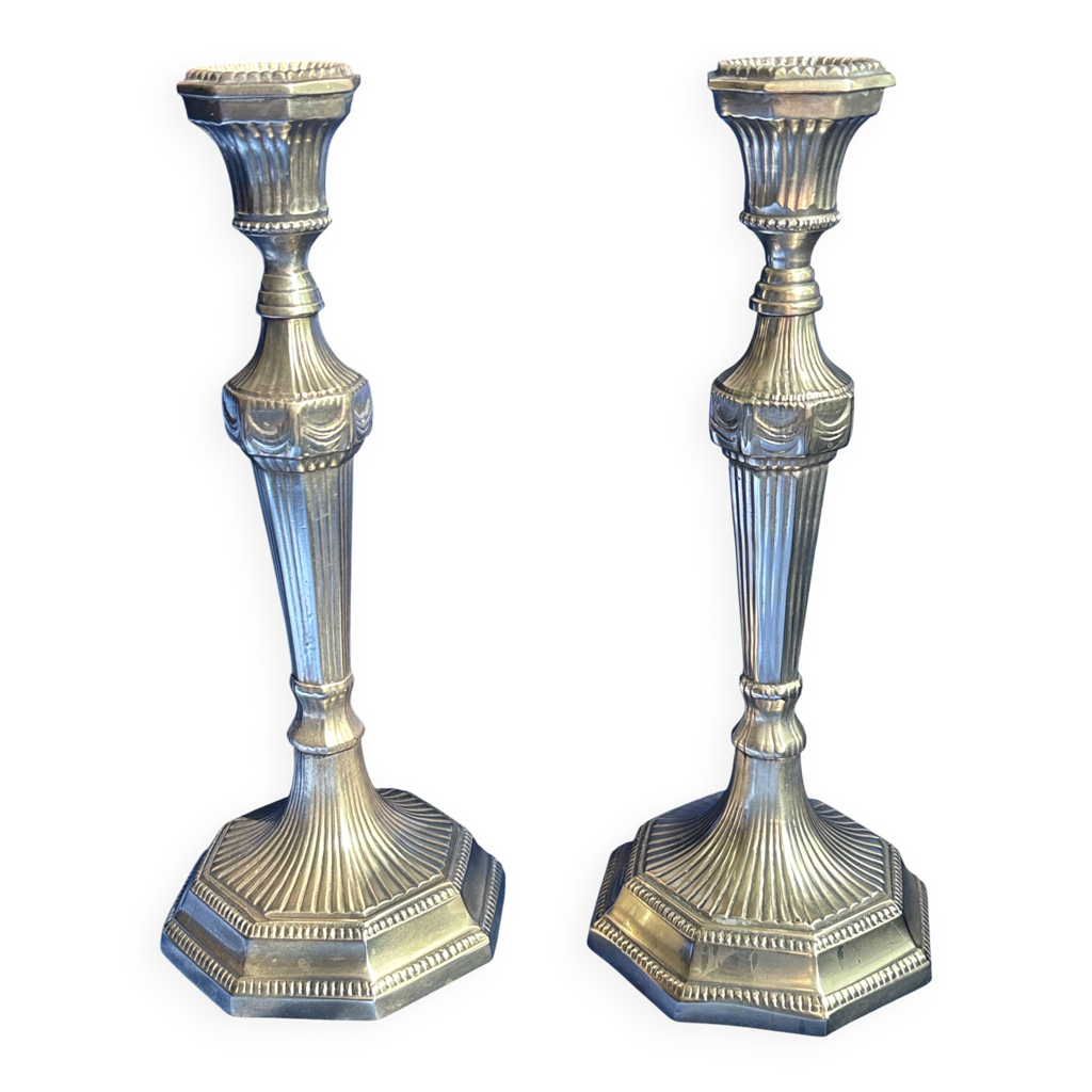 Paire De Bougeoirs Style Louis XVI – Métal Argenté, Classique Français, Occasion Parfait état