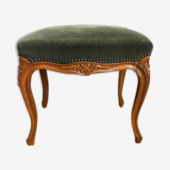 Louis XV footrest in carved wood and green velvet