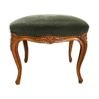 Repose-pieds Louis XV en bois sculpté et velours vert