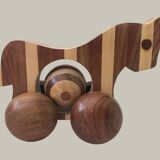 Small marquetry horse on wheels