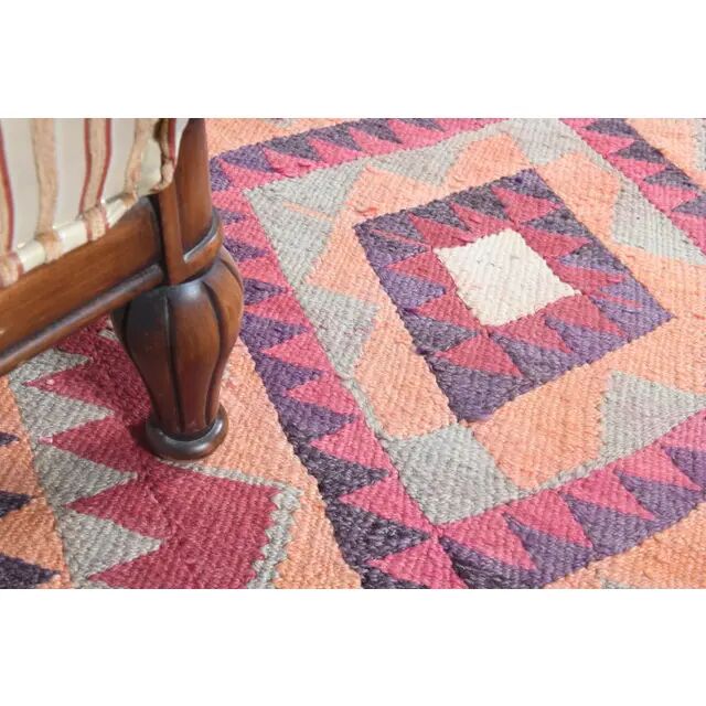 1970s Turkish Oushak Handmade Wool Cotton Pink Runner Rug 95x333