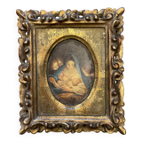 Tableau image religieuse cadre en bois sculpté