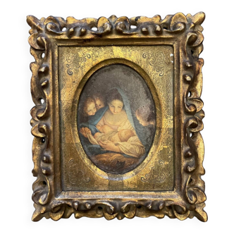 Tableau image religieuse cadre en bois sculpté