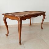 Table basse chippendale vintage en hêtre et rotin style Louis XV