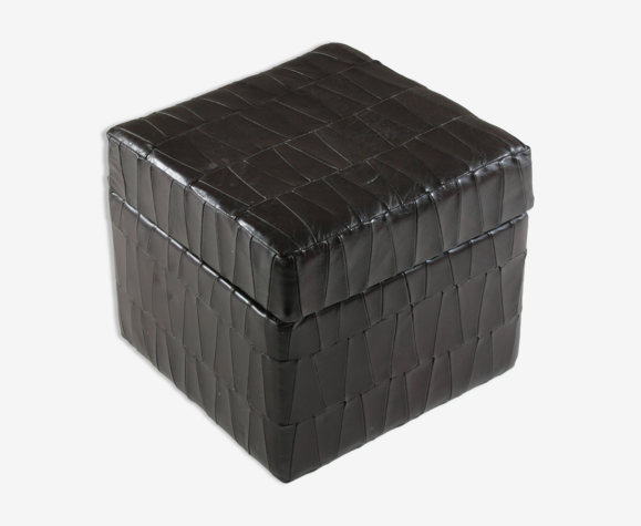 Pouf coffre en cuir, suisse 1960s