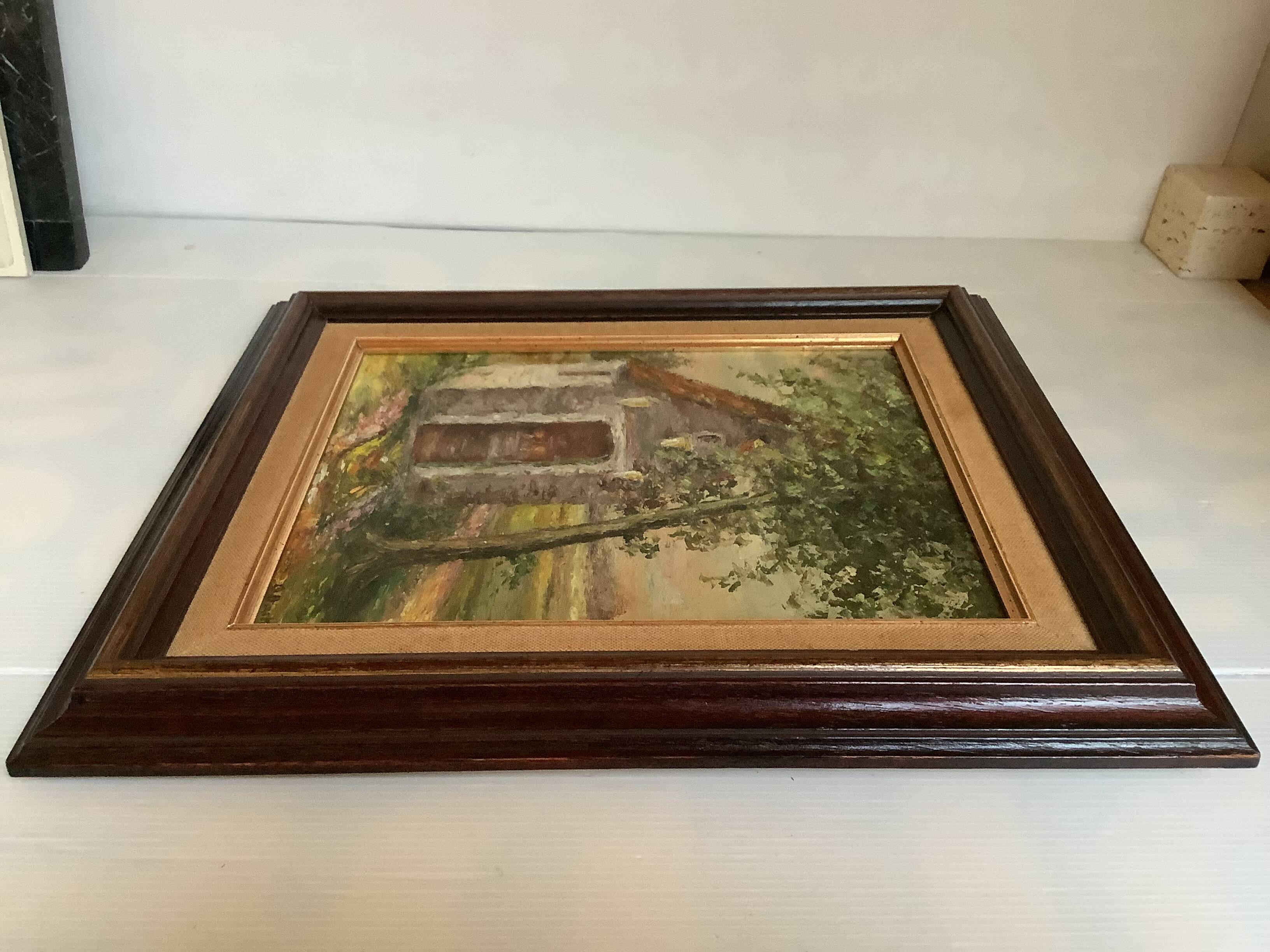 Landscape tableau of the countryside, canvas mounted on panel, signed.