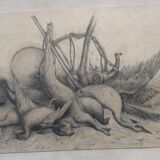 Drawing 1900 lead pencil still life hunting painting game trophy, signed jm, hunter