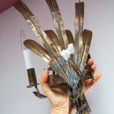 Vintage wall light with rush and leaves in sheet metal and gold metal