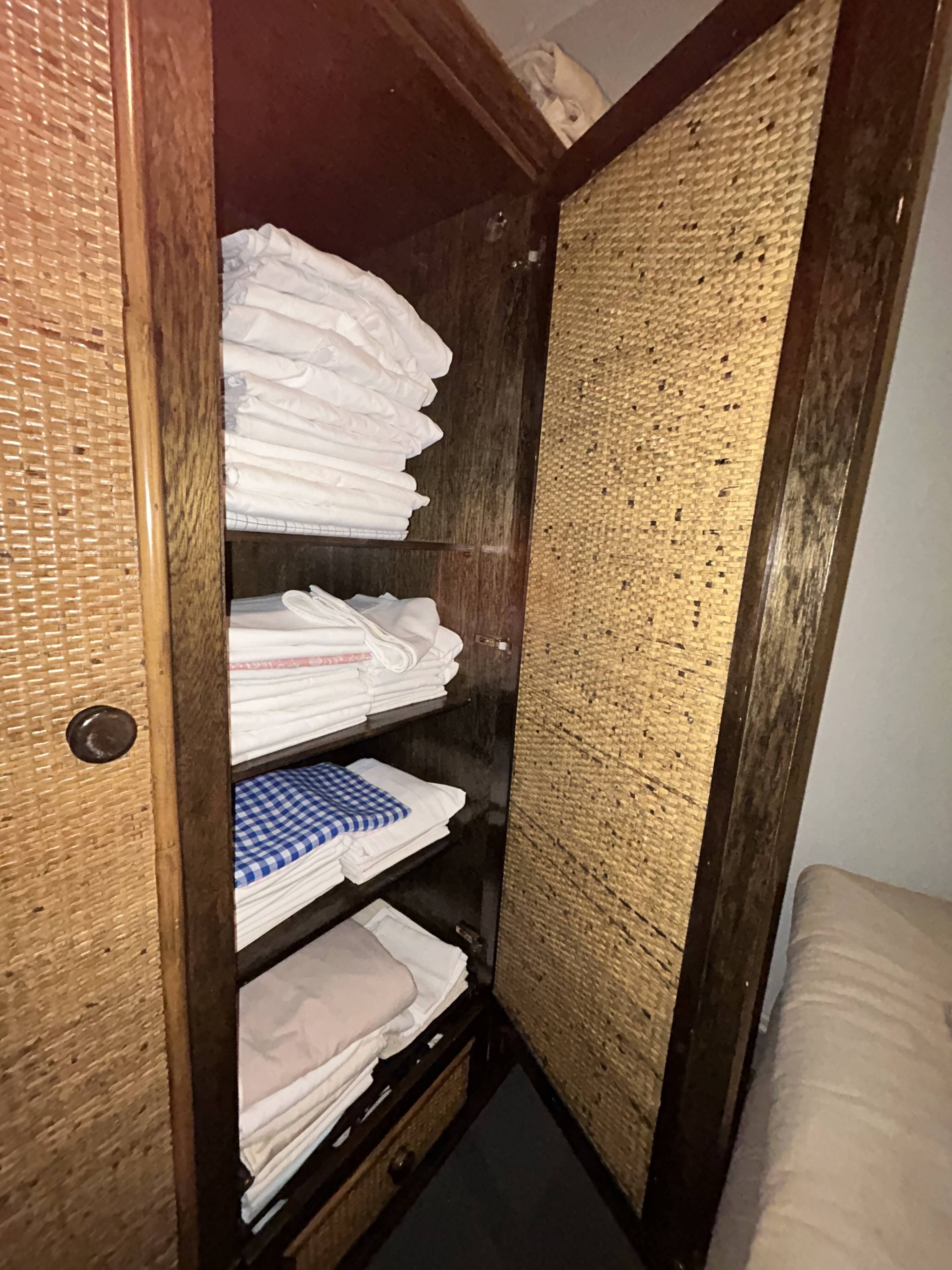 Rattan and wood wardrobe signed Roche Bobois