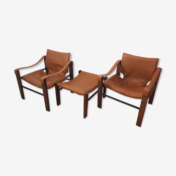 Set of two armchairs and "Chelsea", Mr. Burke for Arkana stool, 1970s
