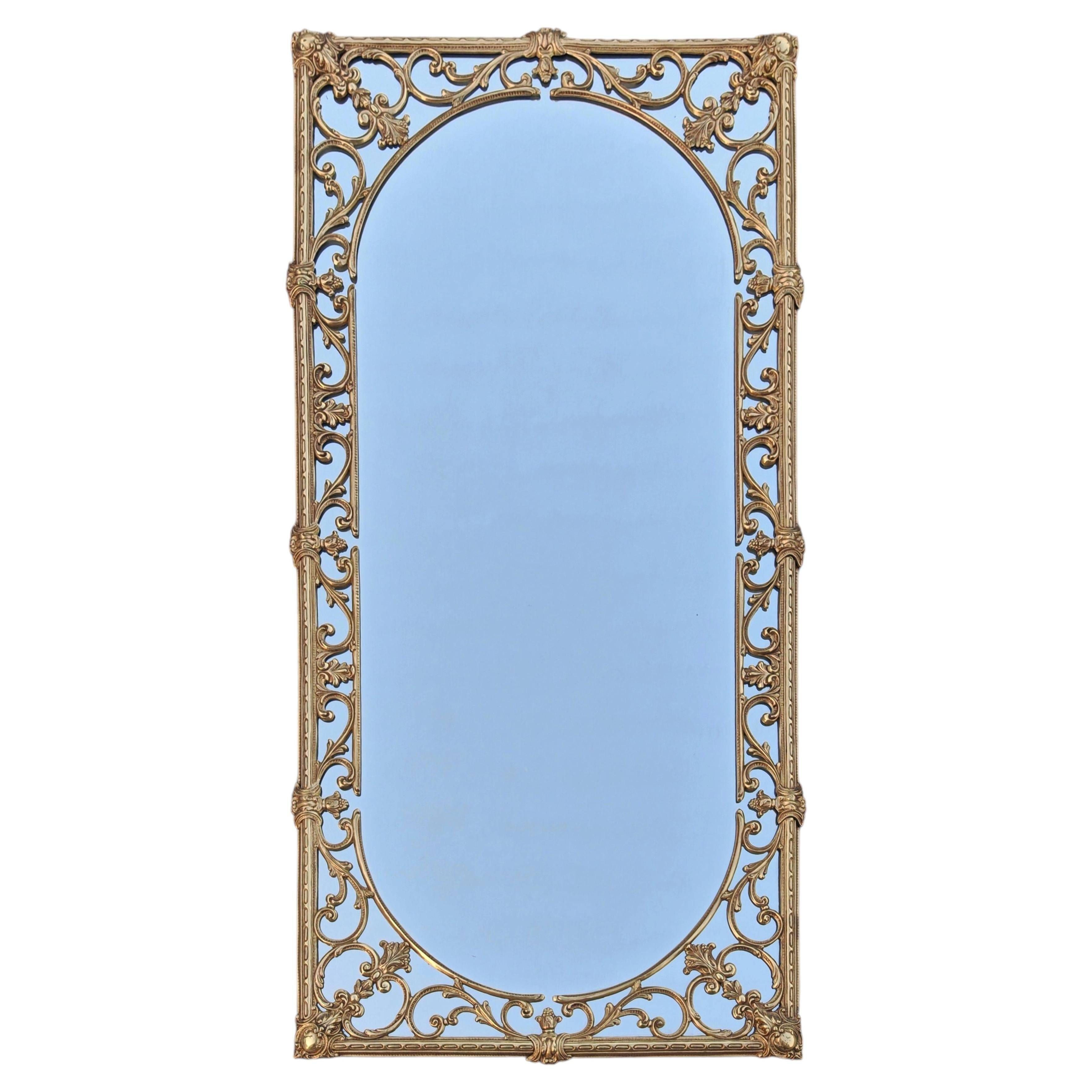 Hollywood Regency Wall Mirror in Brass, Neoclassical Style, 1950s