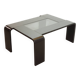 Rectangle Black Lacquered Plywood Coffee Table with Smoked Glass Panel 70s