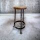 Stool in wrought iron and solid oak