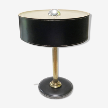 Lampe de bureau en cuir et laiton années 1970