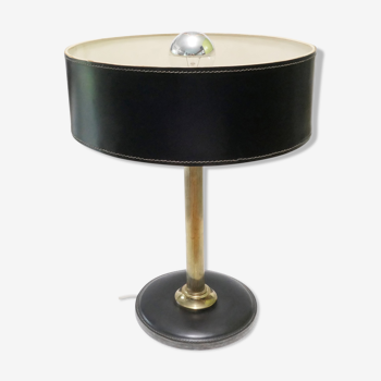 Leather and 1970s brass desk lamp