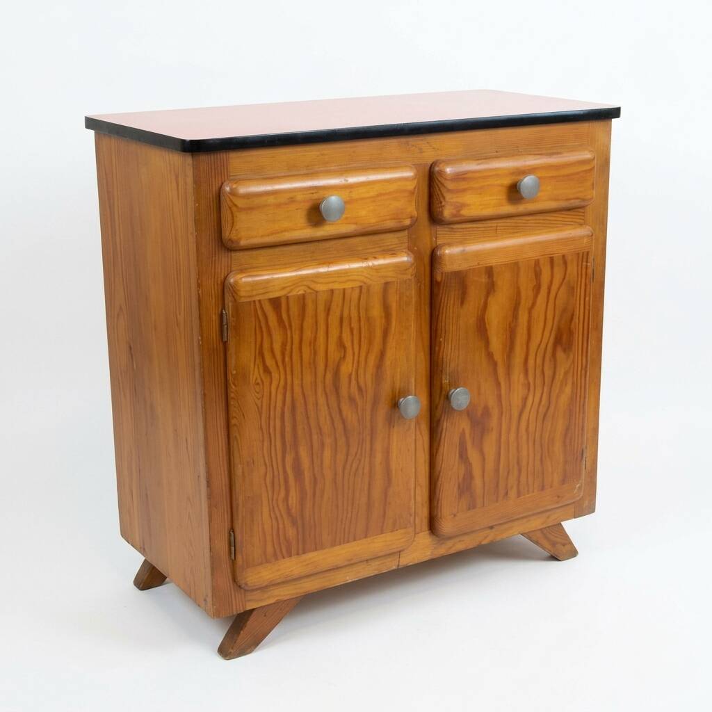 Vintage Mado commode in terracotta and light oak, 1960s.