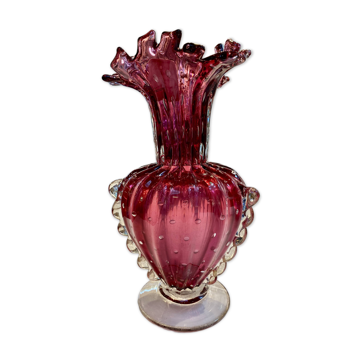 Murano glass vase, tinted and bubbled.