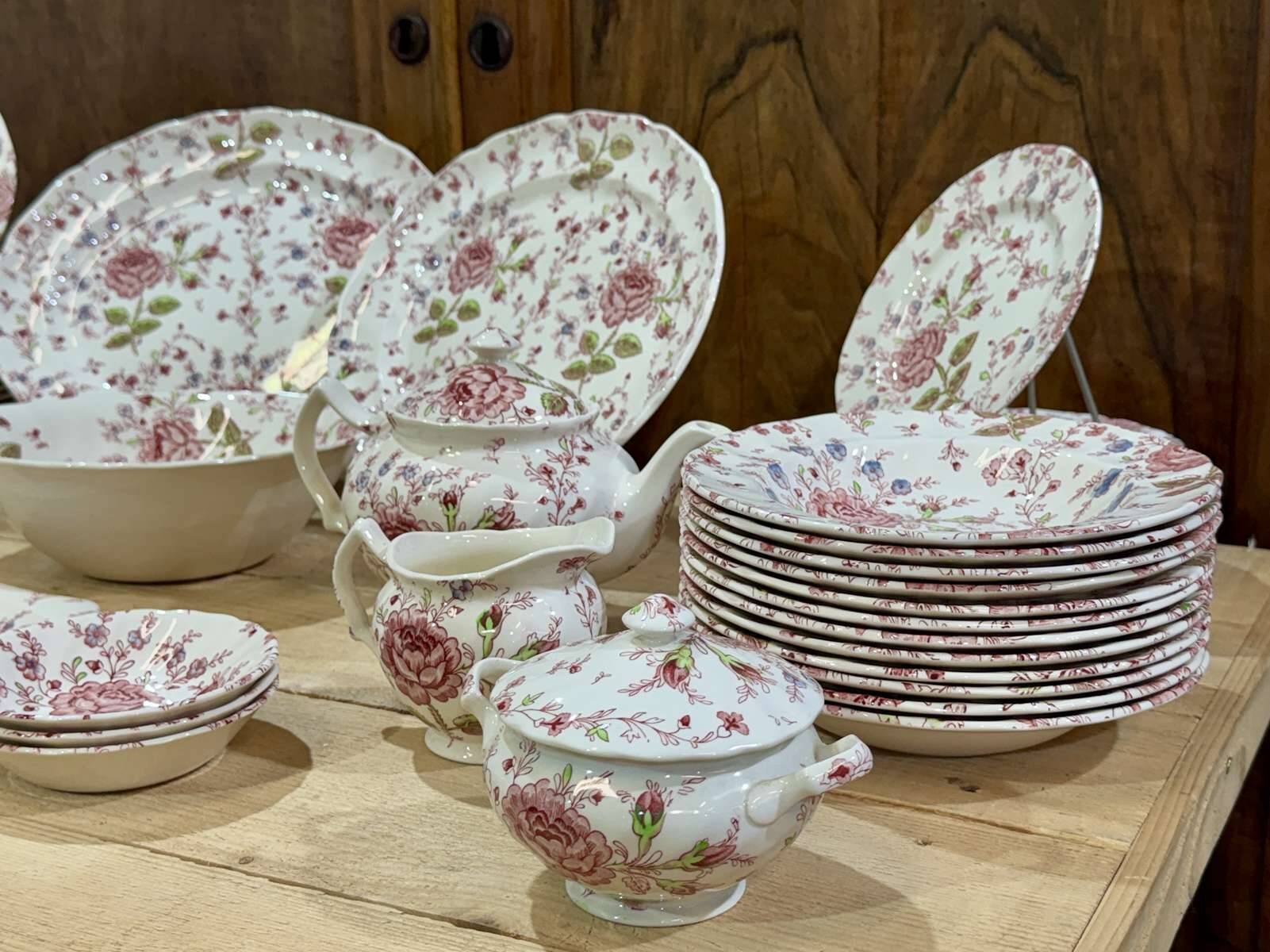 English porcelain service by Johnson Bros model Rose Chintz.