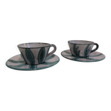 Two coffee or tea cups with their saucer Charles Voltz Vallauris 50s