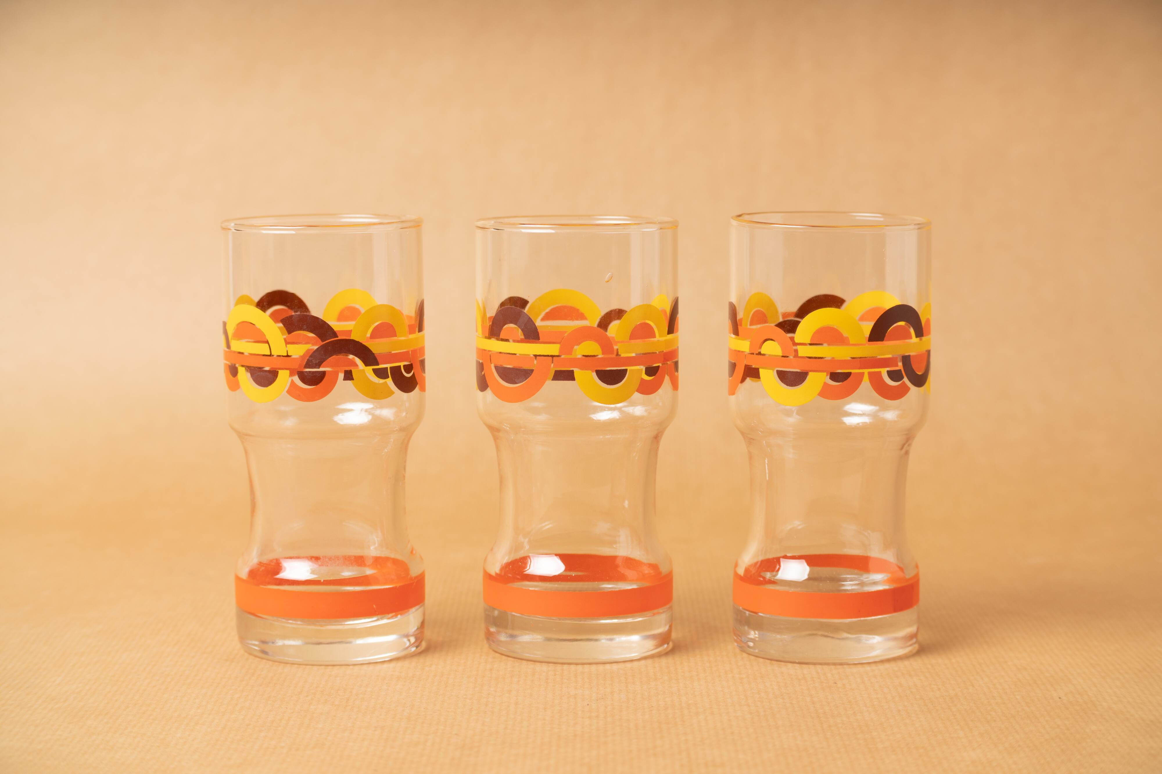 7 glasses orangeade orange pattern circles silkscreen prints vintage 1970