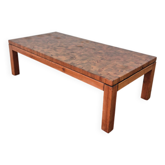 Large wood mosaic coffee table. Netherlands 1960s