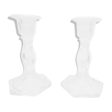 old pair of carved crystal candle holders, hexagonal foot