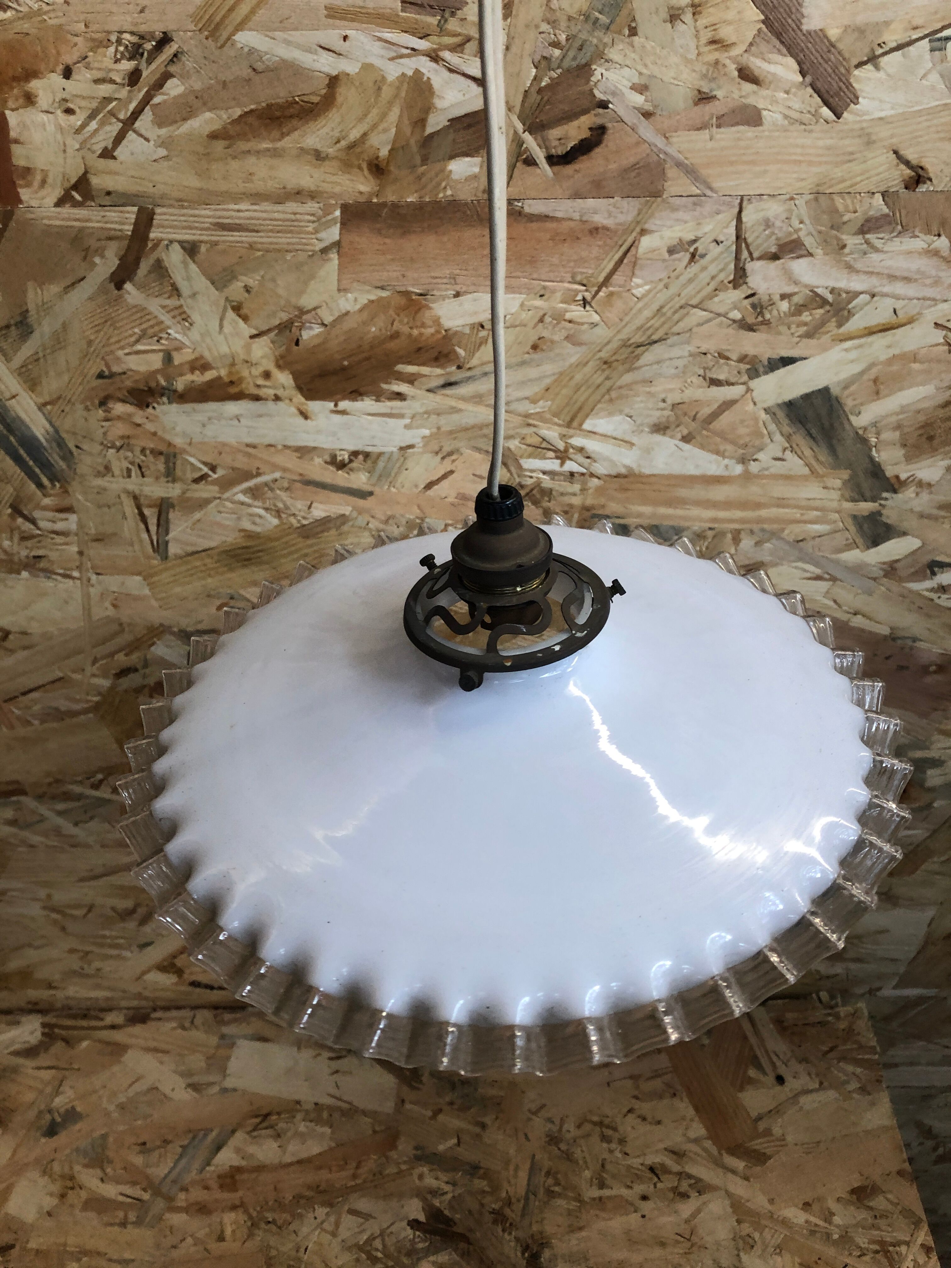 Old suspension glass multilayer corolla neck + brass socket 50 ́s vintage