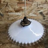 Ancienne suspension verre multicouche col corolle + douille laiton 50´s vintage